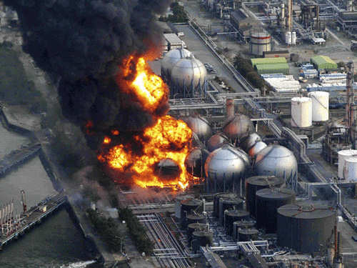 Aspecto da central de Fukushima ap�s o maremoto de 11 de Mar�o de 2011. Imagem extra�da da Internet.