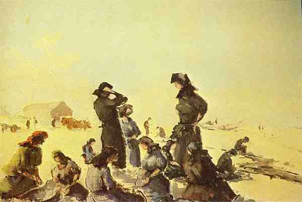 N.� 010 - AVEIRO-PORTUGAL: Esperando o lan�o; Costa Nova do Prado; �lhavo; �leo sobre madeira; 1982 - Original de C�ndido Teles - Edi��o da Livraria Estante, Aveiro - Dimens�es: 14,9x9,9 cm. - Col. F�tima B�ia.