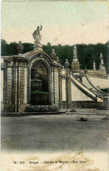 N� 318 - Braga. Cascata de Moyses. Bom Jesus - Ed. Alberto Malva - SD - Dim. 8,9x14 cm - Col. M. Soares Lopes