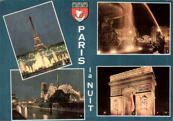 N.� 892 - La Tou Eiffel depuis les jardins du Palais de Chaillot; Place de la Concorde; Cath�drale de Notre-Dame; L'Arc de Triomphe - Col. Messager - Dimens�es: 14,9x10,5 cm. - Col. HJCO (1967).