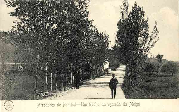 S/N - Arredores de Pombal. Um trecho da estrada da Melga - Edi��o Adelino Pereira, Figueira da Foz Union Postale Universelle Pombal MADEIRA & BLANC Editores - S/D - Dimens�es:13,8x8,7 cm. - Col. �nio Curvo Semedo.