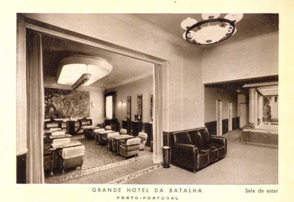 SN - PORTO. Grande Hotel da Batalha, Sala de estar (Cart�o de Boas Festas) - Edi��o desc - Dim. 14,7x10,1 cm . - Col. A. Monge da Silva