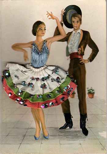 Espanha - Saia e top em tecido - Ed. Comercial Prat - Ripoll - Dimens�es: 15x10,5 cm. - Col. M�rio F. Silva (1970).