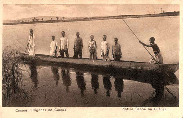 S/N - Canoas ind�genas no Cuanza - Edi��o da Casa 31 de Janeiro, Loanda - S/D - Dimens�es: 13,9x9 cm. - Col. Carneiro da Silva (Circulado em 1936) 