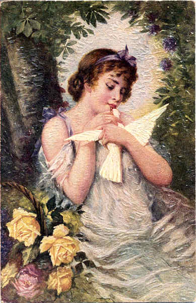 Serie 1102 - Mensagem de Amor - Postal com superf�cie enrugada impresso nos Estados Unidos da Am�rica - Dim.13,8x8,8 cm - Col. Am�lcar Monge da Silva (cerca de 1910)