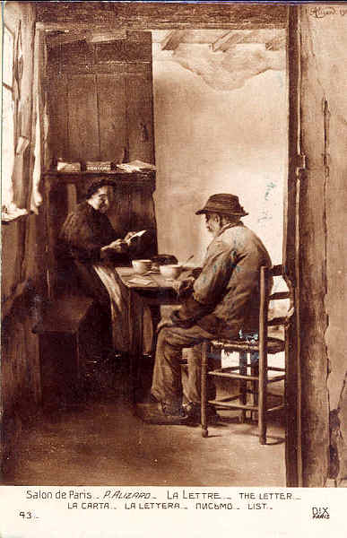 N� 43 - Salon de Paris. P. Alizaro. A carta - Edi��o DIX, Paris - Dim. 13,5x8,7 cm - Col. Am�lcar Monge da Silva (cerca de 1930)