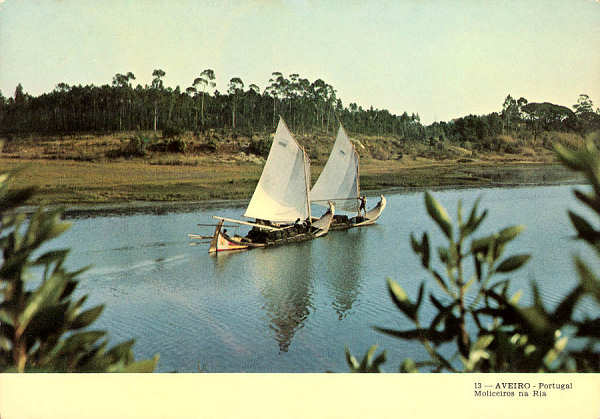 N.� 13 - AVEIRO-Portugal Moliceiros na ria - Edi��o da Papelaria Aveinida, Aveiro - S/D - Dimens�es: 15x10,5 cm. - Col. Gra�a Maia (Circulado em 1968)