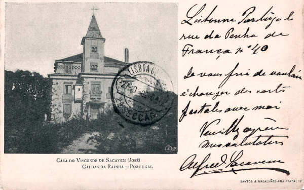 S/N - Portugal Caldas da Rainha Casa do Visconde de Sacav�m (Jos�) - Editor Pap. e Typ. Santos e Magalh�es (Editado em 1902 - Dimens�es: 9x14,4 cm. - Col.M. Chaby