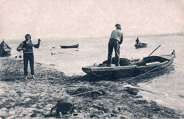 S/N - Portugal Caldas da Rainha. Foz do Arelho. Pescadores recolhendo as redes - Editor Jos� da Silva Dias (Editado em 1912) - Dimens�es: 9x14 cm. - Col. Miguel Chaby