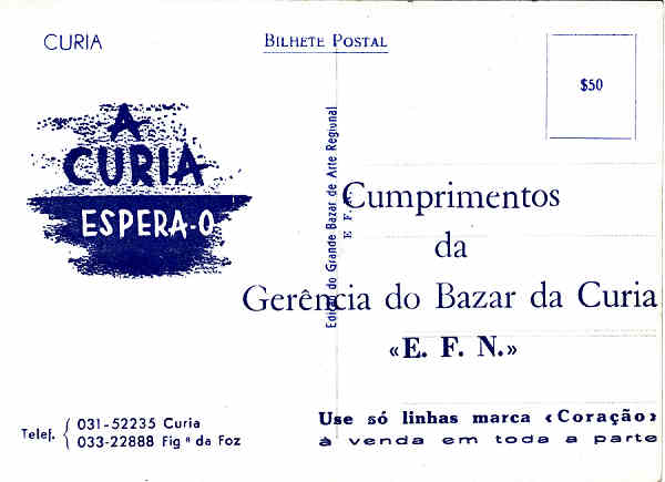 SN - A Curia espera-o - Ed. Grande Bazar de Arte de Regional - Dim. 14,2x10,2 cm. - Col. A. Sim�es (243-4-verso).
