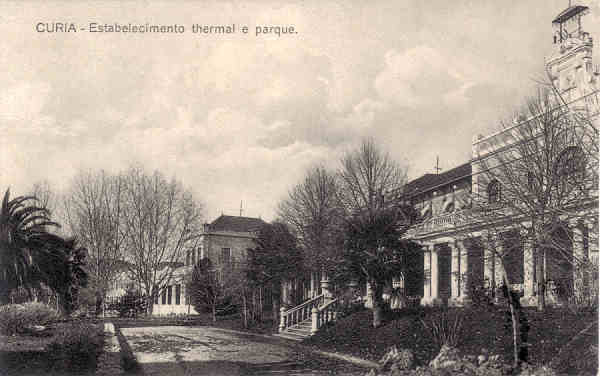 SN - CURIA - Estabelecimento thermal e parque - S. Edit - 13,7x8,7 cm - Circul. em 1924 - Col. A. Sim�es (261).