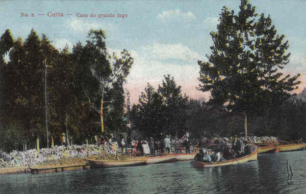 N� 08 - Curia - Caes do grande lago - Ed. do Bazar Soares, R. 31 de Janeiro 234 - Porto - (Foto Soares, Curia) - Dim. 13,8x8,8 cm - Col. A. Sim�es (065).