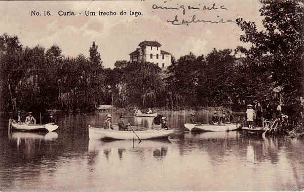 N� 16 - Curia - Um trecho do lago - Ed. do Bazar Soaes, R.31 de Janeiro 234 - Porto - (Foto Soares, Curia) - Dim. 13,8x8,7 cm - Circul. 1923 - Col. A. Sim�es ( 066).