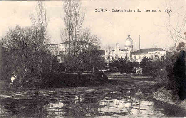 SN - CURIA - Estabelecimento thermal e Lago - S. Edit. - Dim. 13,7x8,7 cm - Col. A. Sim�es (057).