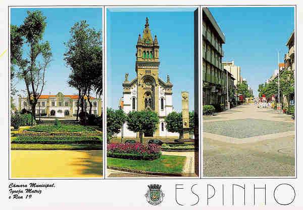 SN - Portugal. Espinho. C�mara Municipal, Igreja Matriz e Rua 19 - Editor Francisco M�s, Lda (Amadora) - Dim. 15x10 cm - Col. Miguel Chaby.