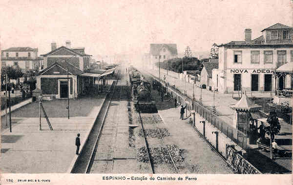 N.� 124 - Portugal. Espinho. Esta��o do Caminho de Ferro - Editor Emilio Biel & Cia - Dim 14x9 cm. - Col. Miguel Chaby