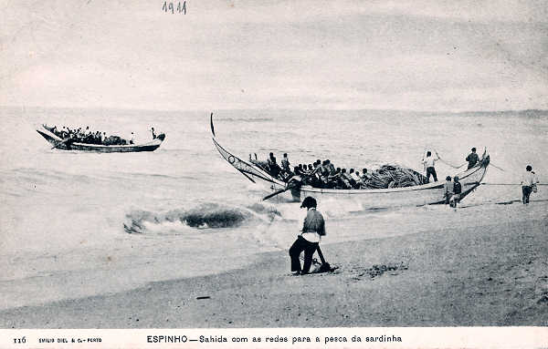 N� 116 - Portugal. Espinho. Sahida com as redes para a pesca da sardinha - Editor Emilio Biel - Dim. 14x9 cm. - Col. M. Chaby