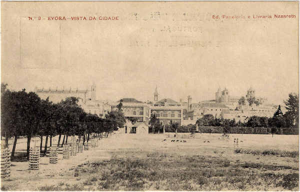 N� 9 - EVORA-VISTA DA CIDADE - Ed. Papelaria e Livraria Nazareth - SD - Fototipia Barreira & Costa-Porto - Dim. 9x14 cm - Col. Jaime da Silva (Circulado em 1923).