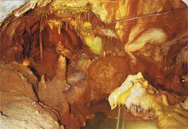 Mod. 005  - GRUTAS DA MOEDA - F�tima - Portugal -  Fonte das L�grimas e interior da Ab�boda Vermelha - Ed. LITO OF. ARTISTAS REUNIDOS-Porto - SD Dim. 15x10,5 cm - Col. Manuel B�ia