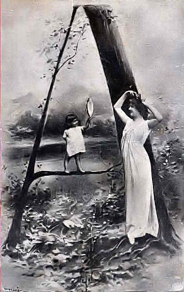 SN - Letra A - Edi��o an�nima - Desenho P Mar� Gr - Dim. 12,9x8,1 cm - Col. Am�lcar Monge da Silva (cerca de 1900)