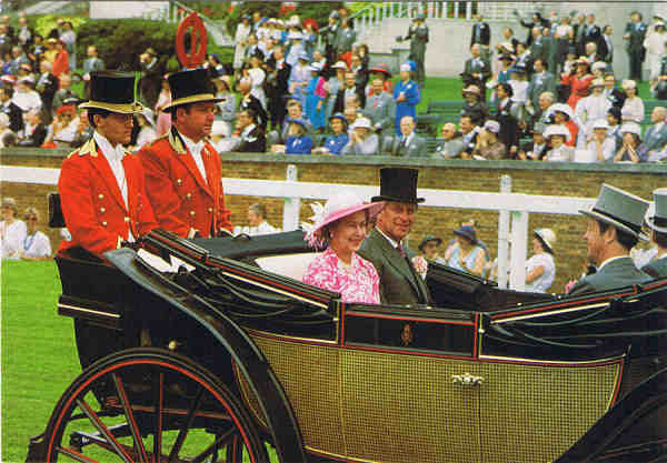 W10 - Royal Ascot  H.M. The Queen and Prince Philip - Ed. Thomas & Benacci Lda. London Tel.(01)4032835 RIALTO Printed in Italy - SD - Dim. 14,7x10,2 cm - Col. Manuel B�ia (1986)