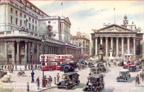 A42 - London, Bank of England and Royal Exchange - Reedi��o de Valentine & Suns em 1951 - Dim. 13,9x8,8 cm - Col. Am�lcar Monge da Silva (cerca de 1915)