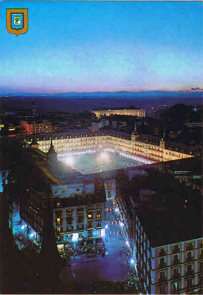N� 91 - MADRID. Plaza Mayor, al fondo Palacio Real. Vista Nocturna - Ed. L. DOMINGUEZ Tel�fono 447 82 75 - MADRID. ESCUDO DE ORO FISA I.G. - Palaudarias,26 - Barcelona - Printed in Spain 1962 Dim. 10,3x14,8 cm - Col. Manuel B�ia (1984)