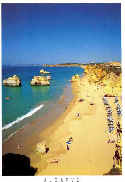 Praia da Rocha-Algarve - Edi��o Vistal 082-475109 - OLIMAR, Foto W. M�ller - S/D - Dimens�es: 10,2x15 cm. - Col. Gra�a Maia