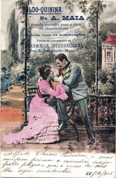 SN - Bolbo-Quinina. Pharm�cia Internacional, Manaus, Brasil - Edi��o ASW, serie Amour dun Hussard - Circulado em  1905 - Dim. 13,8x9 cm - Col. A. Monge da Silva