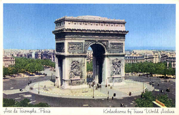 SN - TWA, Trans World Airlines  e o Arco do Triunfo em Paris - Edi��o TWA - Dim. 14x8,9 cm - Col A Monge da Silva (c. 1948)