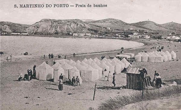 N� 1 - Portugal. S. Martinho Porto. Praia de banhos - Editor Alberto Malva (1920) - Dim. 9x14 cm  - Col. Miguel Chaby