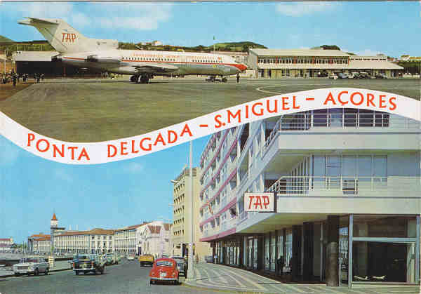 N� 53 - Ponta Delgada S. Miguel A�ores. Aeroporto e aspecto da cidade - Ed. Fotagrafia N�brega, Lda - SD - Dim. 15x10,4 cm. - Col. M B�ia (1981).