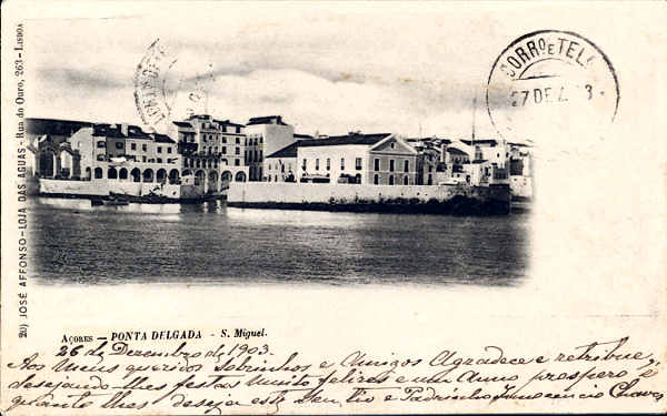 N� 22 - S�O MIGUEL. Ponta Delgada - Edi��o Jos� Afonso, Lisboa - Dim. 14x9 cm - Circulado em 1903. cm - Col. A. Monge da Silva