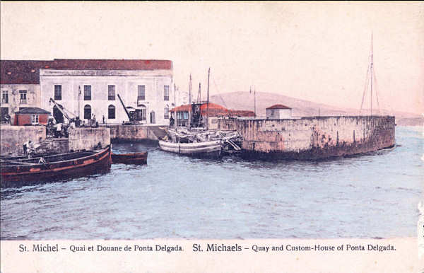 SN - S�O MIGUEL. Ponta Delgada. Caes e Alfandega - Edi��o an�nima - Dim.13,8x 8,9 cm - Col. A. Monge da Silva (cerca de 1906)