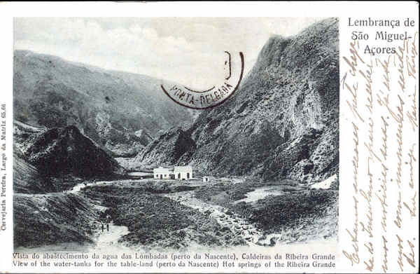 SN - S�O MIGUEL. Ribeira Grande. Abastecimento de �gua das Lombadas - Edi��o Cervejaria Pereira - 13,9x9 cm - Circulado em 1907 - Col. A. Monge da Silva