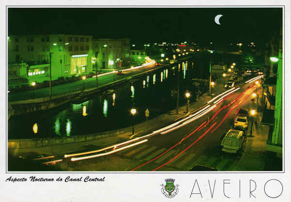 N.� 24 - AVEIRO Aspecto Nocturno do Canal Central - Ed. Artes Gr�ficas - SD - Dim 15x10,5 cm - Col. M�rio,Silva.