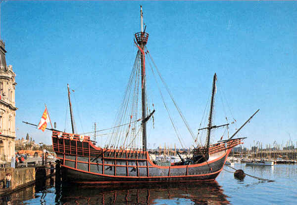 N� 603 - Barcelona. Nau Santa Maria no Porto - Editor Foto Catalan Ibarz, Barcelona - Adquirido em 1977 - Dim. 15,0x10,4 cm - Col. Am�lcar Monge da Silva