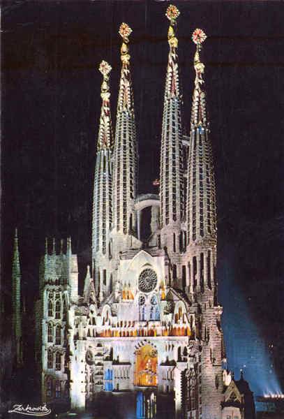 N� 2162 - Barcelona.Templo Expiat�ria � Sagrada Fam�lia - Editor Talleres A. Zerkowitz, Barcelona - Carimbo Postal 1977 - Dim. 14,8x10,1 cm - Col. Am�lcar Monge da Silva
