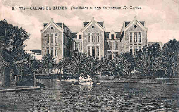 N� 775 - Portugal - Caldas da Rainha - Pavilh�es e lago do parque D. Carlos - Editor Alberto Malva - Editado 1908 - Dim. 9x14 - Col. M. Chaby.