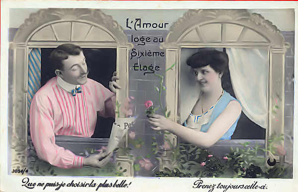 N�3054/4 - L'Amour loge au sixi�me �tage - Edi��o an�nima francesa, Paris - Dim. 14x8,9 cm - Col. Am�lcar Monge da Silva (cerca de 1920)