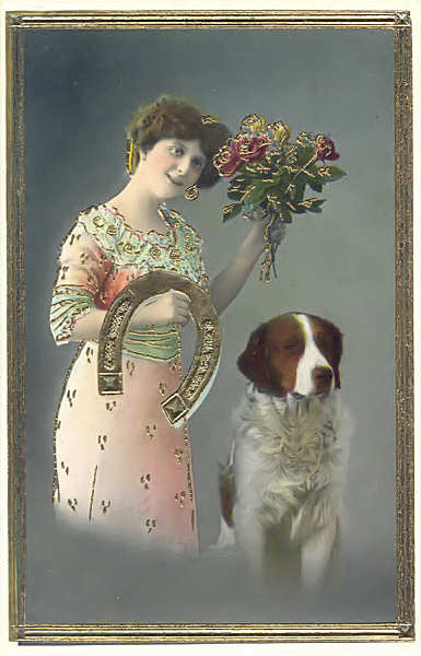 S�rie 2855-3 Postal com moldura e flores em relevo - Edi��o an�nima, K V I B 12 - Dim. 13,9x9 cm - Col. Am�lcar Monge da Silva (cerca de 1910)