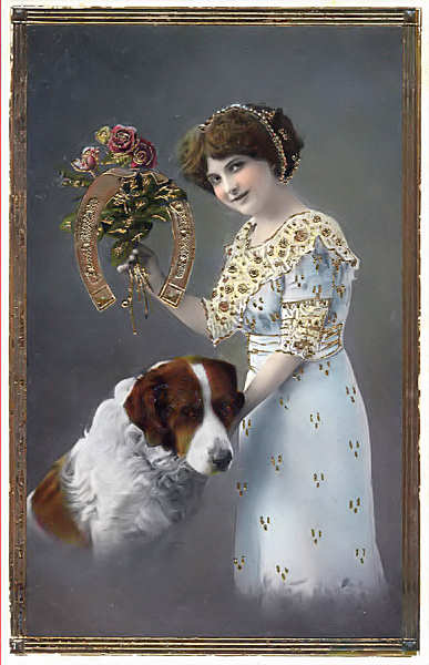 S�rie 2855-6 - Postal com moldura e flores em relevo - Edi��o an�nima, K V I B 12 - Dim. 13,9x9 cm - Col. Am�lcar Monge da Silva (cerca de 1910)