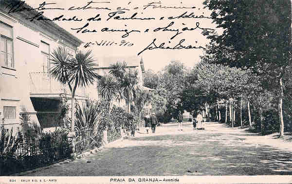 N� 201 - Portugal. Granja (Vila Nova de Gaia). Avenida - Editor Em�lio Biel - SD - Dim. 14x9 cm. - Col. M. Chaby.