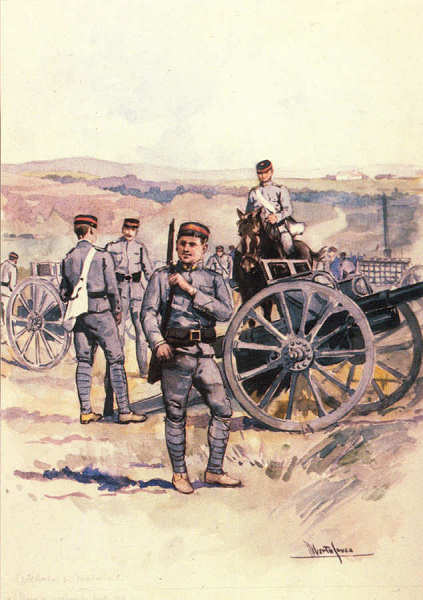 N� 08 - Artilharia de Montanha; Plano de Uniformes 1911 - Edi��o Museu Militar, 1989 - Dim. 14,8x10,4 cm -  Aguarela de Alberto de Sousa - Col. Am�lcar Monge da Silva