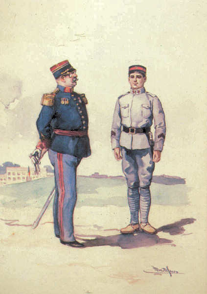 N� 11 - Servi�o de Sa�de; Major m�dico e Cabo; Plano de Uniformes 1911 - Edi��o Museu Militar, 1989 - Dim. 14,8x10,4 cm -  Aguarela de Alberto de Sousa - Col. Am�lcar Monge da Silva