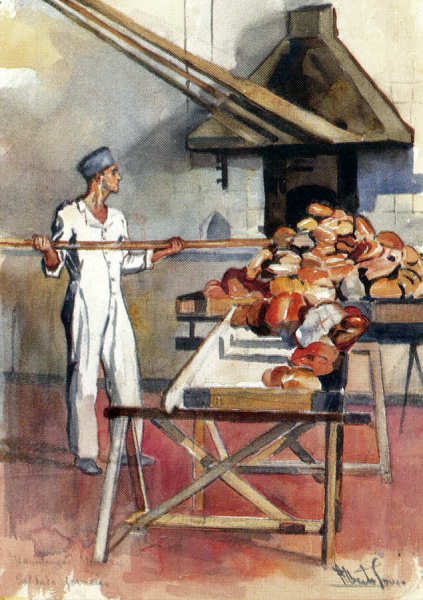 N� 49 - Manuten��o Militar; Soldado forneiro (1947) - Edi��o Museu Militar, 1991 - Dim. 14,8x10,4 cm -  Aguarela de Alberto de Sousa - Col. Am�lcar Monge da Silva