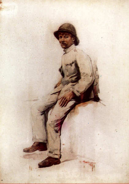 S/N- Soldado n� 610, Jos� S. Pontes do CEP - Edi��o Museu Militar, 1991 - Dim. 14,8x10,4 cm -  Aguarela de Alberto de Sousa - Col. Am�lcar Monge da Silva