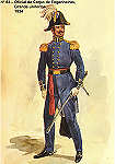 N� 64 - Oficial do Corpo de Engenheiros, 1834, Grande uniforme - Aguarela do Cor. Ribeiro Artur - Edi��o Jornal do Ex�rcito S/D (1983?) - Dim. 15x10,3 cm - Col. A. Monge da Silva