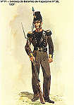 N� 71 - Soldado do Batalh�o de Ca�adores N� 30, 1837 - Aguarela do Cor. Ribeiro Artur - Edi��o Jornal do Ex�rcito S/D (1983?) - Dim. 15x10,3 cm - Col. A. Monge da Silva