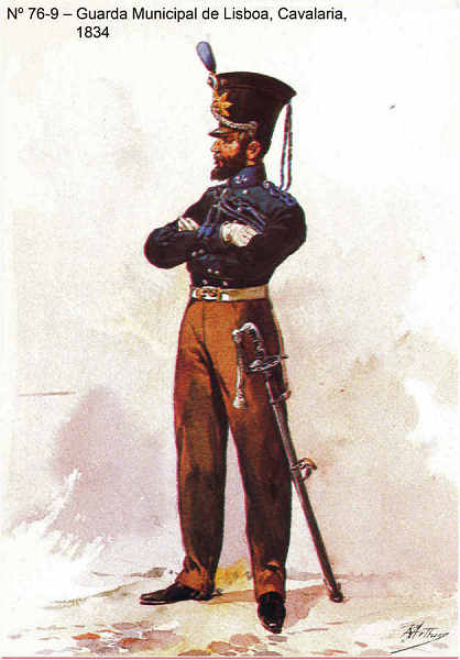 N� 76-9 - Guarda Municipal de Lisboa, Cavalaria, 1834 - Aguarela do Cor. Ribeiro Artur - Edi��o Jornal do Ex�rcito, 1983 - Dim. 15x10,3 cm - Col. A. Monge da Silva